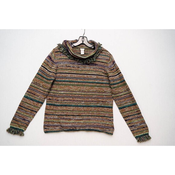 J. Jill M womens cotton wool striped cowl turtle neck sweater - Picture 1 of 6